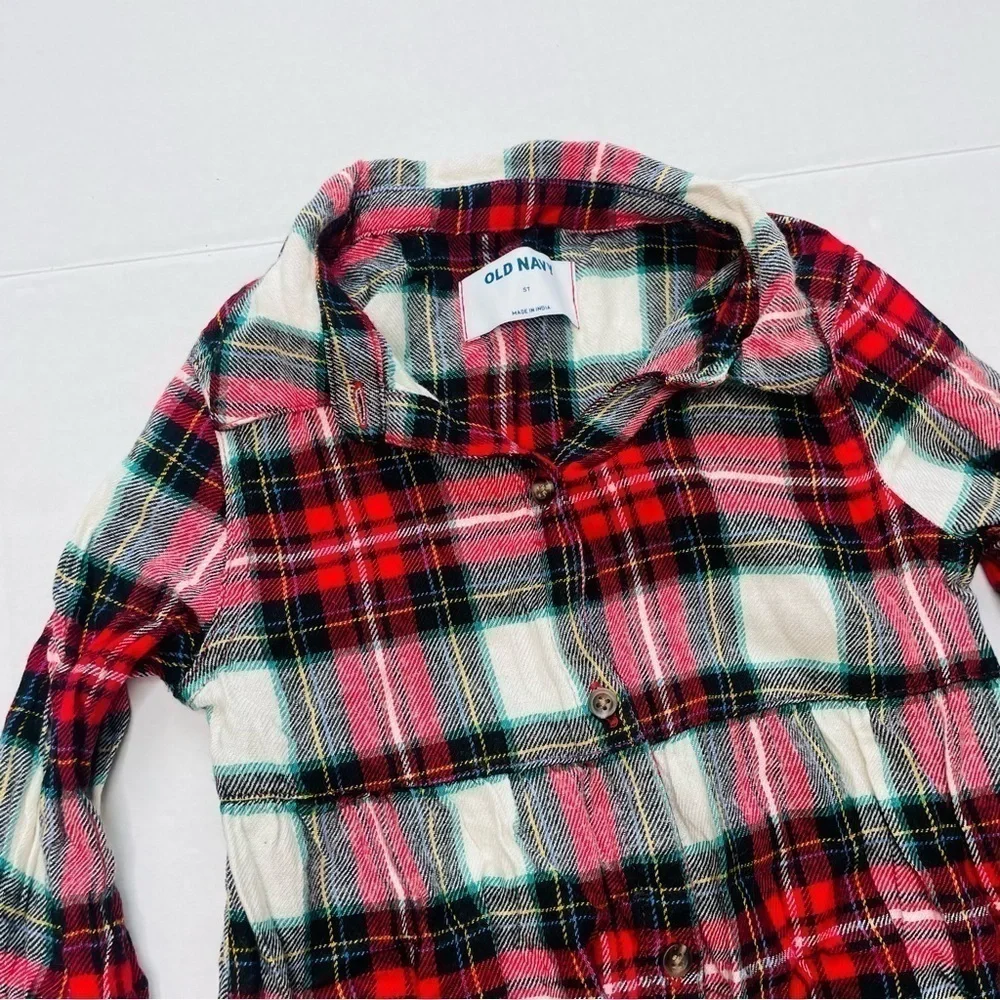 OLD Navy Plaid Button Down Flannel Tiered Dress in Red, Green & White